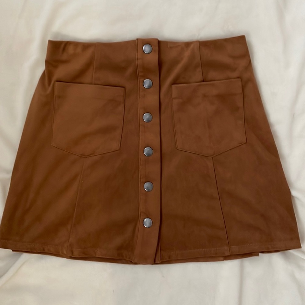 Brown Suede Button-down Mini Skirt